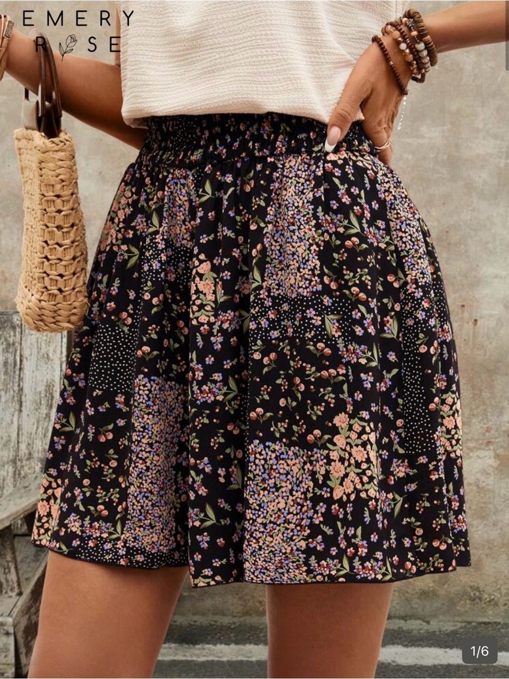 Black Floral Patchwork Bermuda Shorts